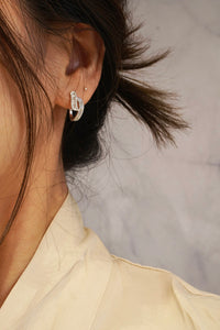 LUOWEND 18K White Gold Real Natural Diamond Hoop Earrings for Women