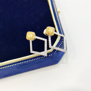 LUOWEND 18K White Gold Real Natural Yellow Diamond Stud Earrings for Women