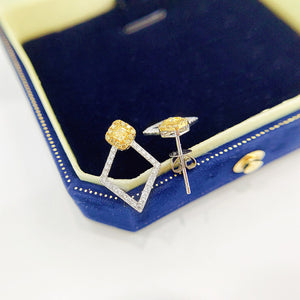 LUOWEND 18K White Gold Real Natural Yellow Diamond Stud Earrings for Women