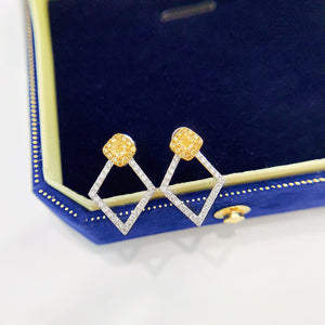 LUOWEND 18K White Gold Real Natural Yellow Diamond Stud Earrings for Women