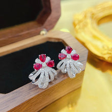Load image into Gallery viewer, LUOWEND 18K White Gold Real Natural Ruby and Diamond Gemstone Earrings for Women
