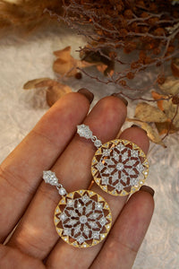 LUOWEND 18K White and Yellow Gold Real Natural Diamond Drop Earrings for Women
