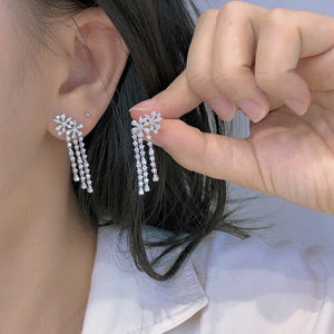 LUOWEND 18K White Gold Real Natural Diamond Drop Earrings for Women