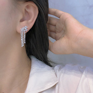 LUOWEND 18K White Gold Real Natural Diamond Drop Earrings for Women