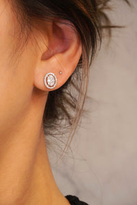 LUOWEND 18K White Gold Real Natural Diamond Stud Earrings for Women