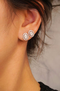 LUOWEND 18K White Gold Real Natural Diamond Stud Earrings for Women
