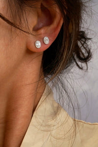 LUOWEND 18K White Gold Real Natural Diamond Stud Earrings for Women