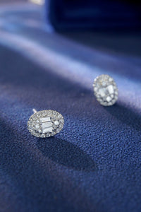 LUOWEND 18K White Gold Real Natural Diamond Stud Earrings for Women