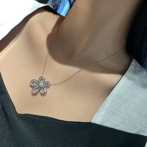 LUOWEND 18K White Gold Real Natural Diamond Pendant Necklace for Women