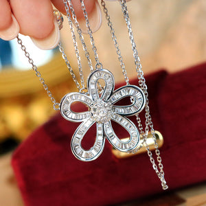 LUOWEND 18K White Gold Real Natural Diamond Pendant Necklace for Women