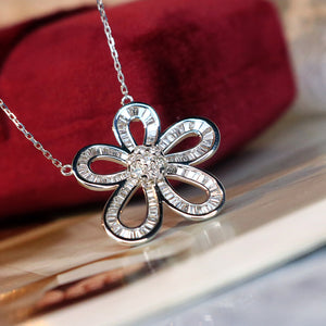 LUOWEND 18K White Gold Real Natural Diamond Pendant Necklace for Women