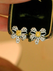 LUOWEND 18K White Gold Real Natural Yellow Diamond Stud Earrings for Women