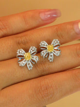 Load image into Gallery viewer, LUOWEND 18K White Gold Real Natural Yellow Diamond Stud Earrings for Women
