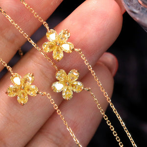 LUOWEND 18K Yellow Gold Real Natural Yellow Diamond Pendant Necklace for Women