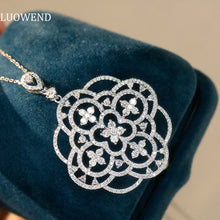 Load image into Gallery viewer, LUOWEND 18K White Gold Real Natural Diamond Pendant Necklace for Women
