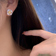 Load image into Gallery viewer, LUOWEND 18K White Gold Real Natural Yellow Diamond Stud Earrings for Women
