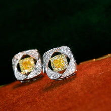 Load image into Gallery viewer, LUOWEND 18K White Gold Real Natural Yellow Diamond Stud Earrings for Women

