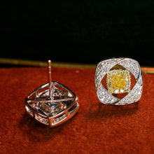 Load image into Gallery viewer, LUOWEND 18K White Gold Real Natural Yellow Diamond Stud Earrings for Women
