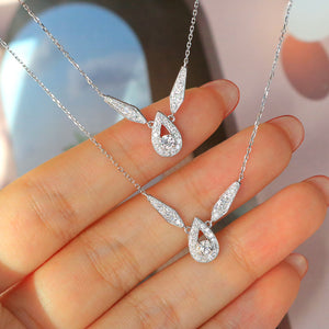 LUOWEND 18K White Gold Real Natural Diamond Pendant Necklace for Women