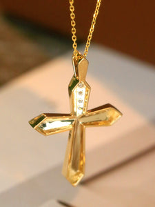 LUOWEND 18K Yellow Gold Real Natural Diamond Cross Pendant Necklace for Women