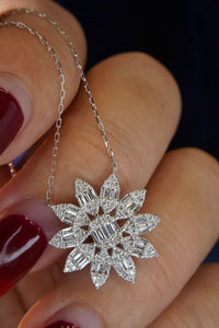 LUOWEND 18K White Gold Real Natural Diamond Pendant Necklace for Women