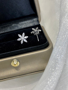 LUOWEND 18K White Gold Real Natural Diamond Stud Earrings for Women