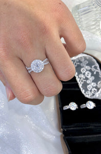 LUOWEND 18K White Gold Real Natural Diamond Ring for Women
