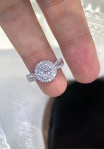 LUOWEND 18K White Gold Real Natural Diamond Ring for Women