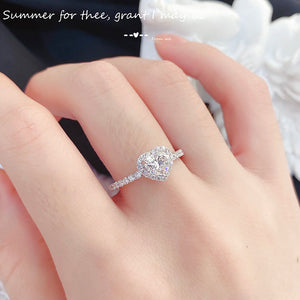 LUOWEND 18K White Gold Real Natural Diamond Ring for Women
