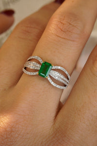 LUOWEND 18K White and Yellow Gold Real Natural Emerald and Diamond Gemstone Ring for Women