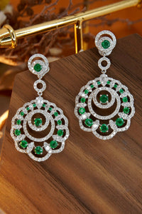LUOWEND 18K White Gold Real Natural Emerald and Diamond Drop Earrings for Women