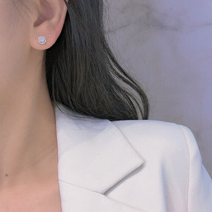 LUOWEND 18K White Gold Real Natural Diamond Stud Earrings for Women
