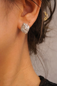 LUOWEND 18K White Gold Real Natural Diamond Stud Earrings for Women