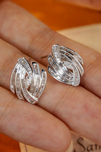 LUOWEND 18K White Gold Real Natural Diamond Stud Earrings for Women