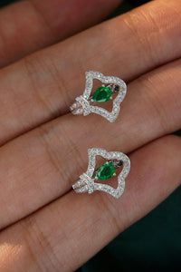 LUOWEND 18K White Gold Real Natural Emerald and Diamond Gemstone Earrings for Women