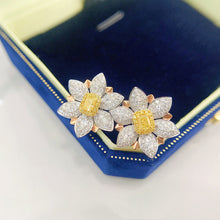 Load image into Gallery viewer, LUOWEND 18K White Gold Real Natural Yellow Diamond Stud Earrings for Women
