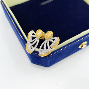 LUOWEND 18K White Gold Real Natural Yellow Diamond Stud Earrings for Women