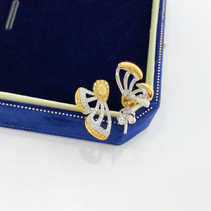 LUOWEND 18K White Gold Real Natural Yellow Diamond Stud Earrings for Women