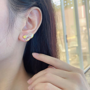 LUOWEND 18K White Gold Real Natural Yellow Diamond Stud Earrings for Women