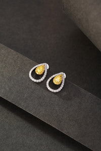 LUOWEND 18K White Gold Real Natural Yellow Diamond Stud Earrings for Women