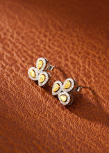 Load image into Gallery viewer, LUOWEND 18K White Gold Real Natural Yellow Diamond Stud Earrings for Women
