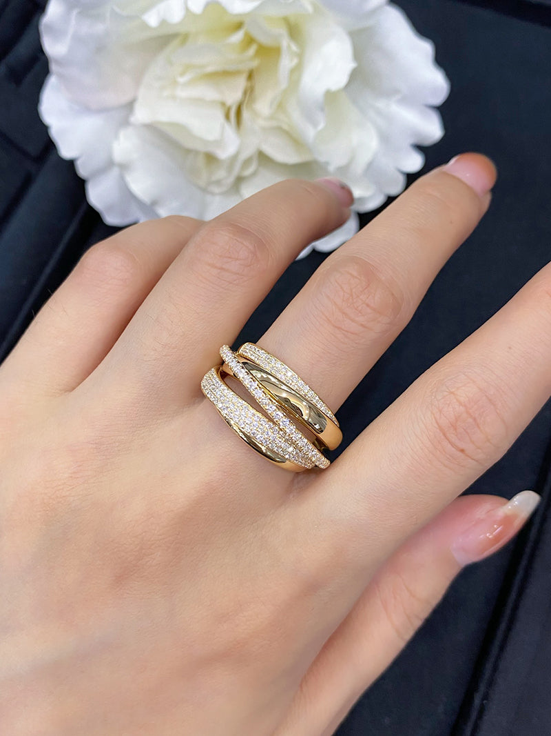 LUOWEND 18K Yellow Gold Real Natural Diamond Ring for Women