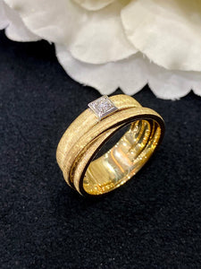 LUOWEND 18K Yellow Gold Real Natural Diamond Ring for Women