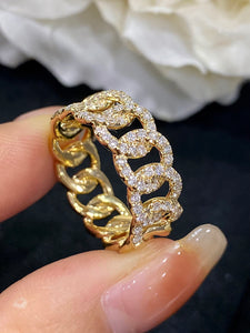 LUOWEND 18K Yellow Gold Real Natural Diamond Ring for Women