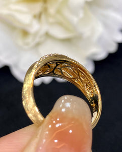 LUOWEND 18K Yellow Gold Real Natural Diamond Ring for Women