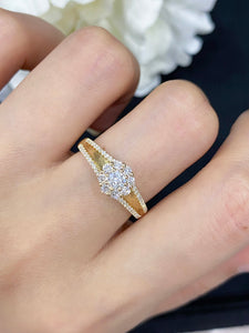 LUOWEND 18K Yellow Gold Real Natural Diamond Ring for Women