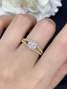 LUOWEND 18K Yellow Gold Real Natural Diamond Ring for Women