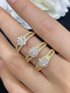 LUOWEND 18K Yellow Gold Real Natural Diamond Ring for Women