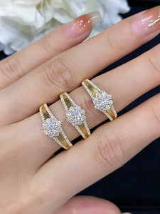 LUOWEND 18K Yellow Gold Real Natural Diamond Ring for Women