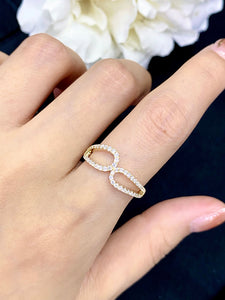 LUOWEND 18K Yellow Gold Real Natural Diamond Ring for Women